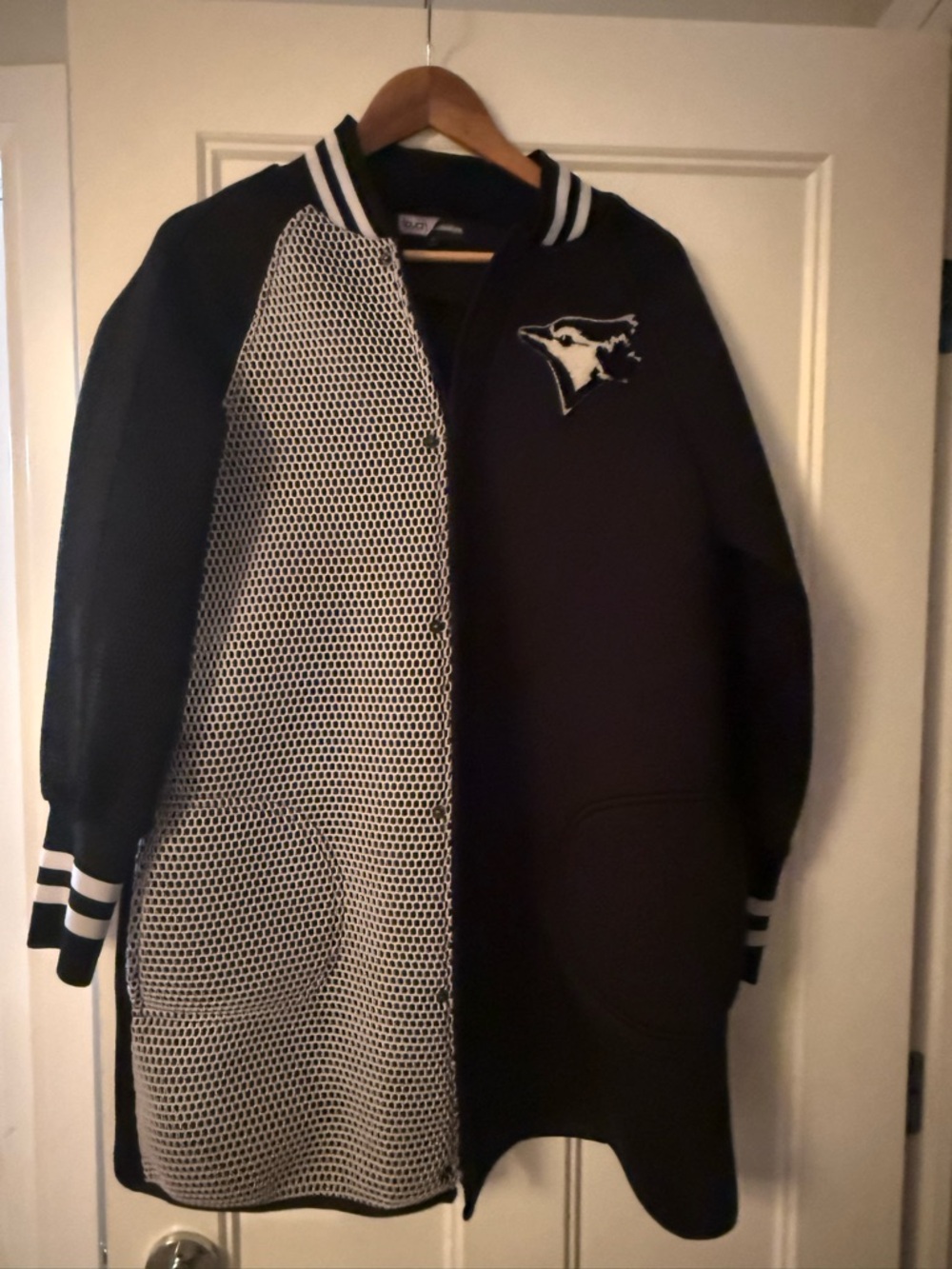 Blue Jays Touch by Alyssa Milano Black and White Long Varsity Coat